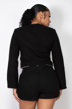 Button Down Pocketed Crisp Crop Jacket