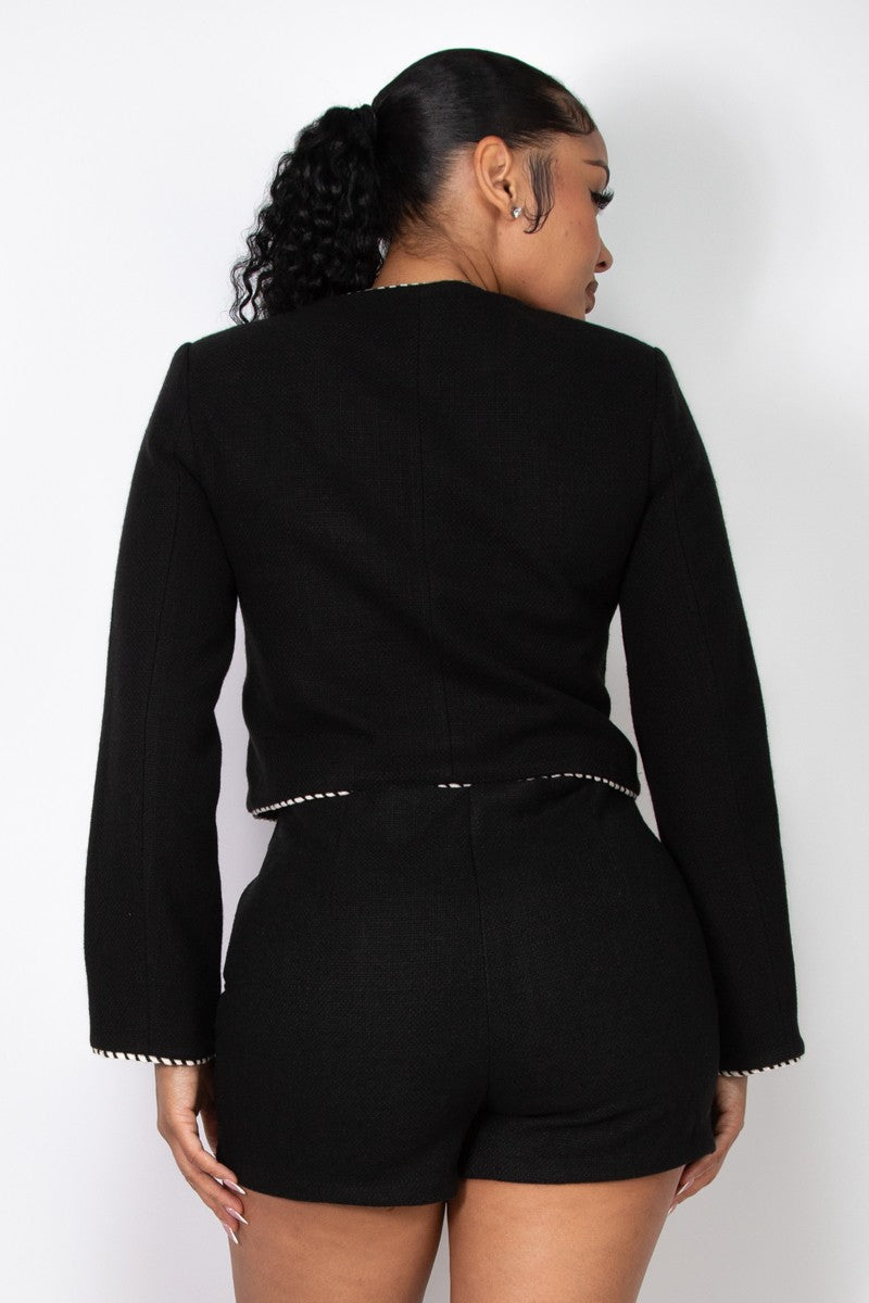 Button Down Pocketed Crisp Crop Jacket