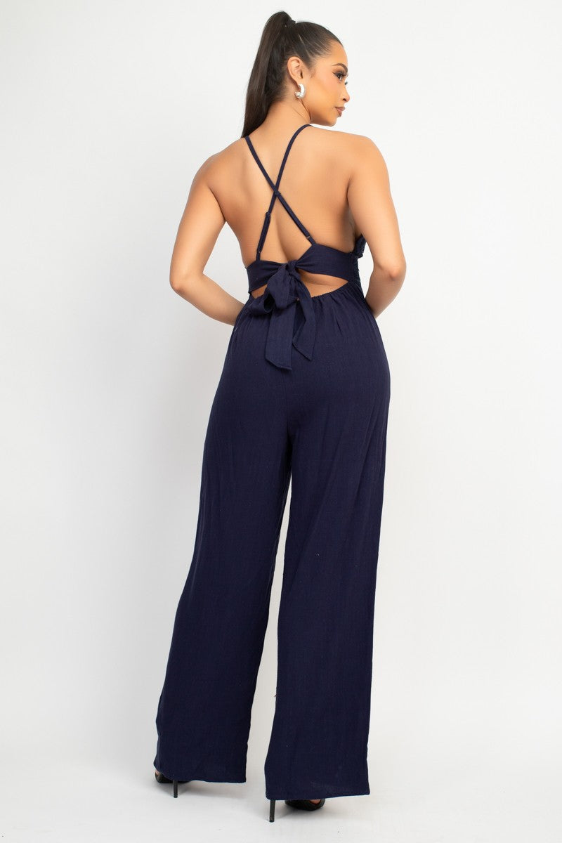Lace Trim Crossed Back Jumpsuit