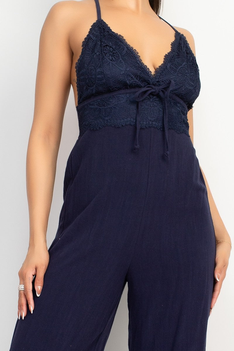 Lace Trim Crossed Back Jumpsuit