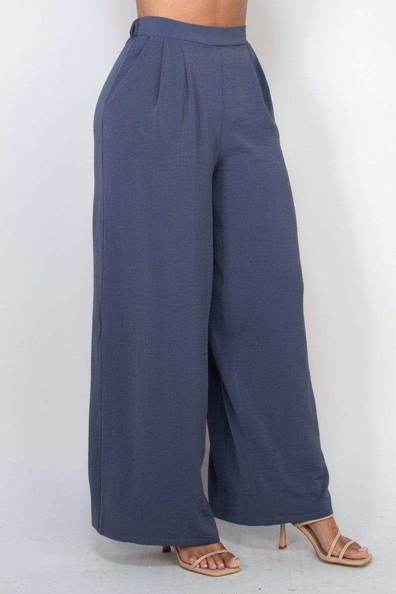 Pleated High Rise Wide Pants