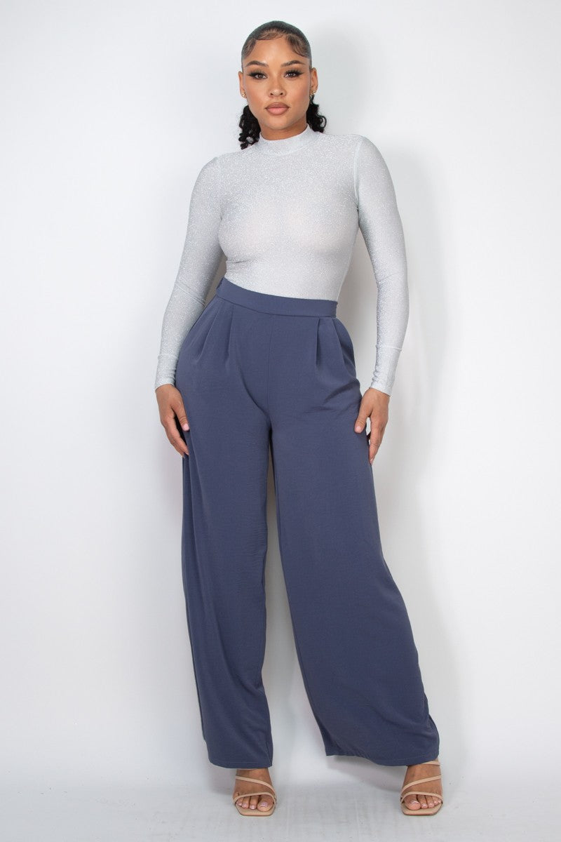Pleated High Rise Wide Pants