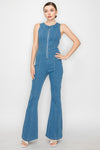 Zip Up Sleeveless Flare Denim Jumpsuit
