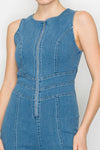Zip Up Sleeveless Flare Denim Jumpsuit