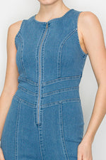 Zip Up Sleeveless Flare Denim Jumpsuit
