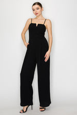 V-Bar Smocked Wide Leg Jumpsuit