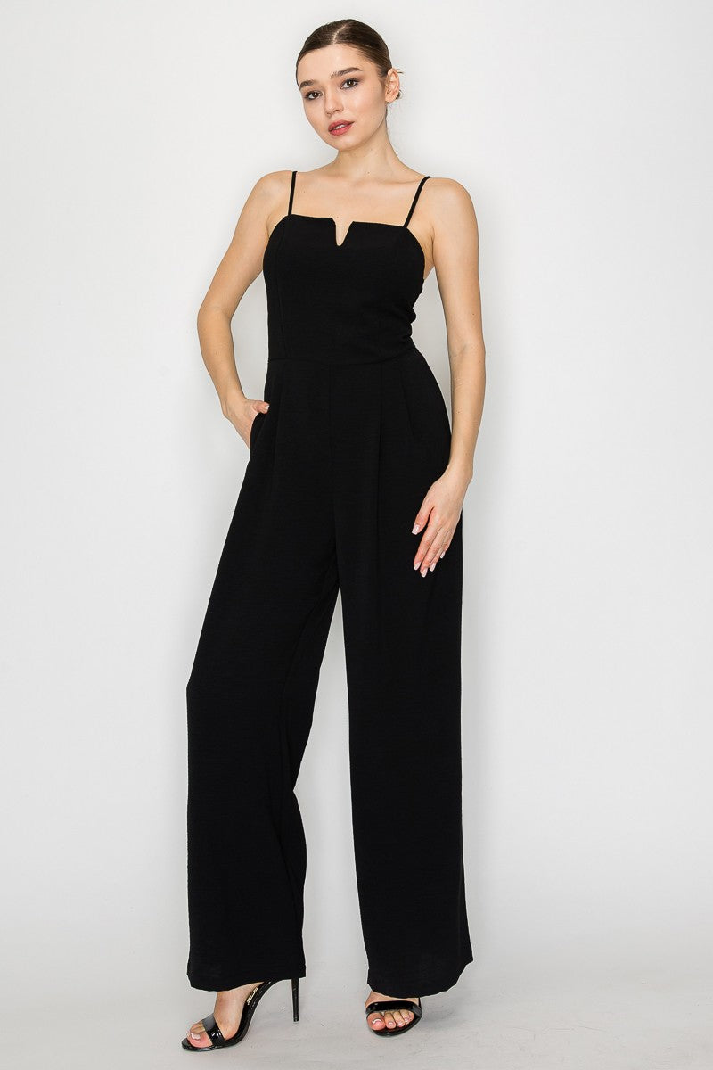 V-Bar Smocked Wide Leg Jumpsuit