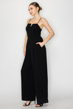 V-Bar Smocked Wide Leg Jumpsuit