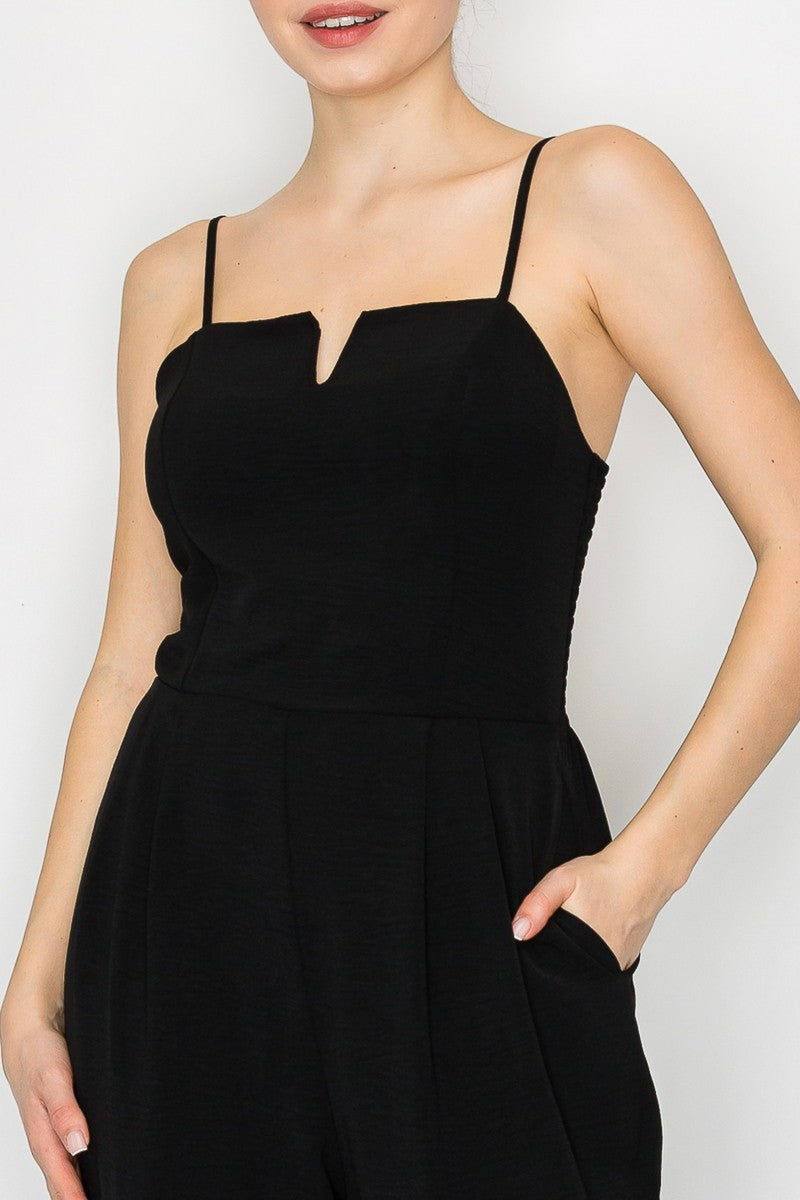 V-Bar Smocked Wide Leg Jumpsuit