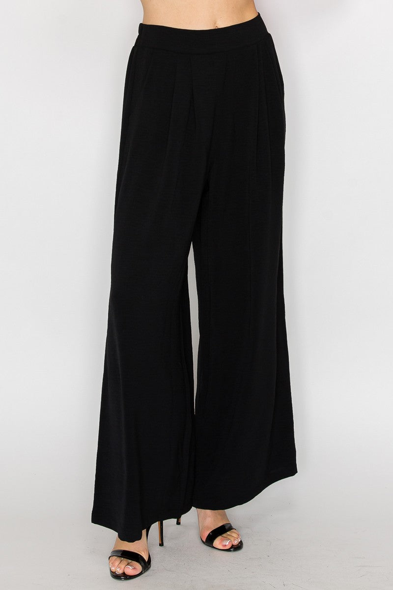 High Rise Pleated Wide Leg Elastic Pants