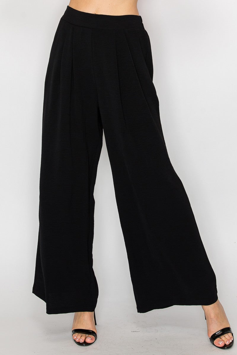 High Rise Pleated Wide Leg Elastic Pants