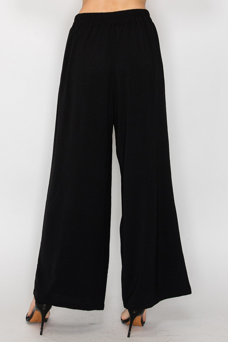 High Rise Pleated Wide Leg Elastic Pants
