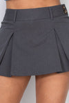 Pleated Mid Rise Two Button Skirt