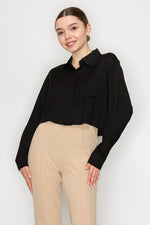 Collared Sheer Solid Crop Top