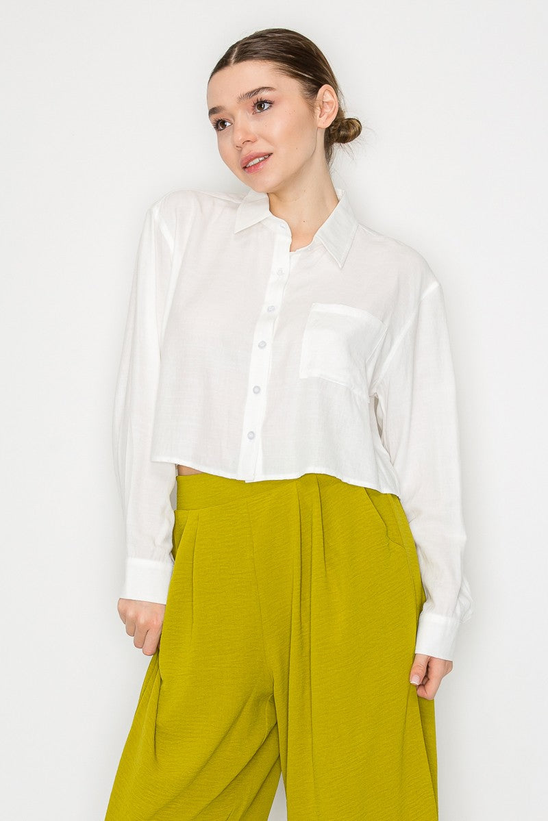 Collared Sheer Solid Crop Top