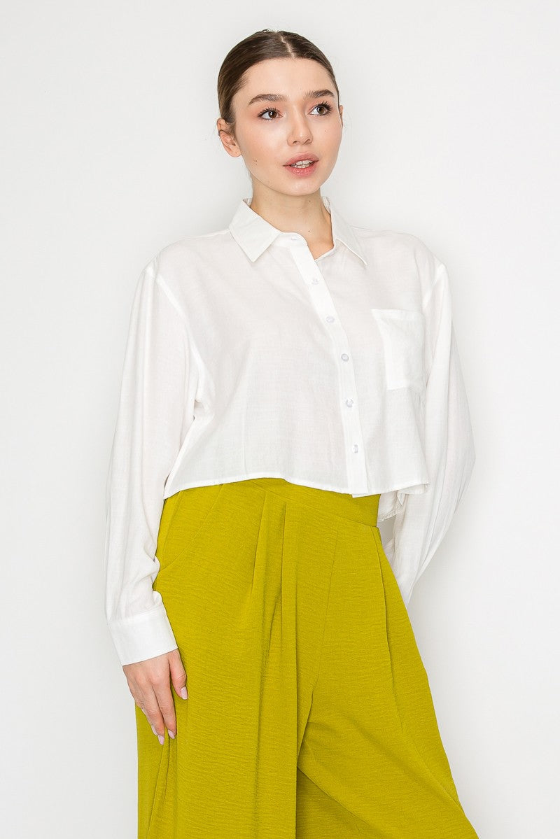 Collared Sheer Solid Crop Top