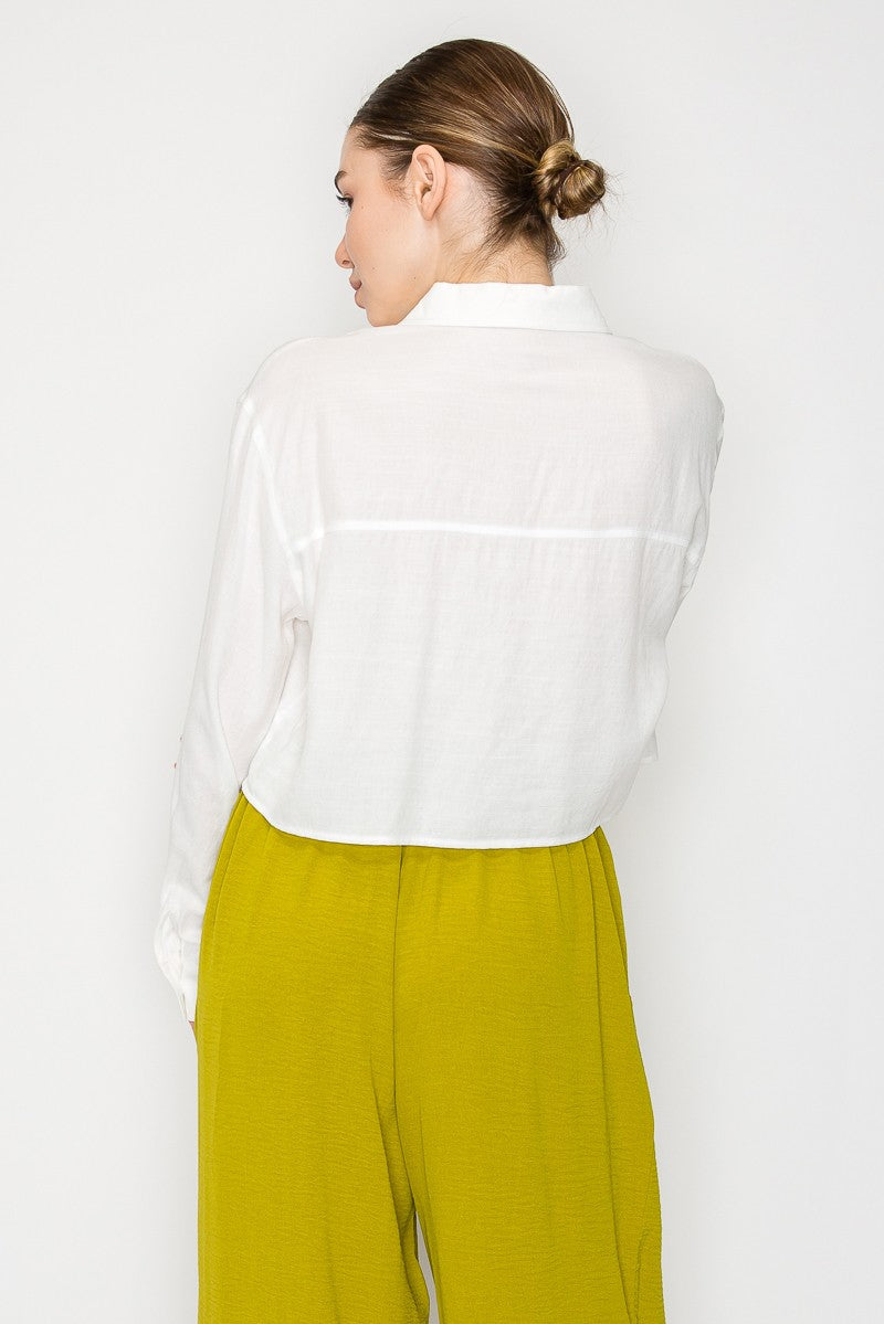 Collared Sheer Solid Crop Top