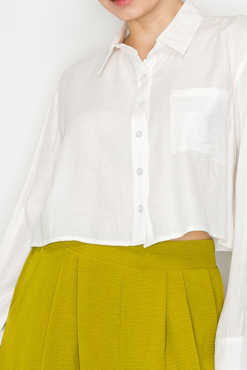 Collared Sheer Solid Crop Top