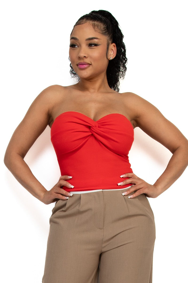Twisted Front Solid Tube Top
