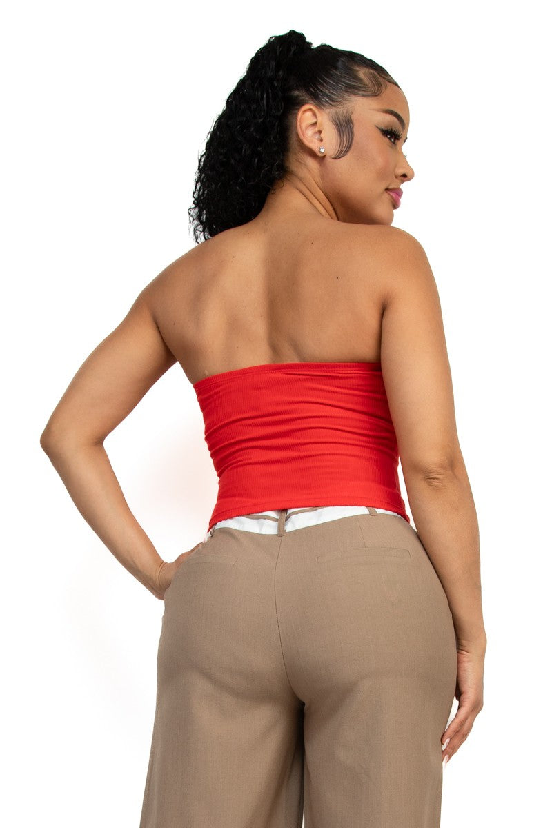 Twisted Front Solid Tube Top