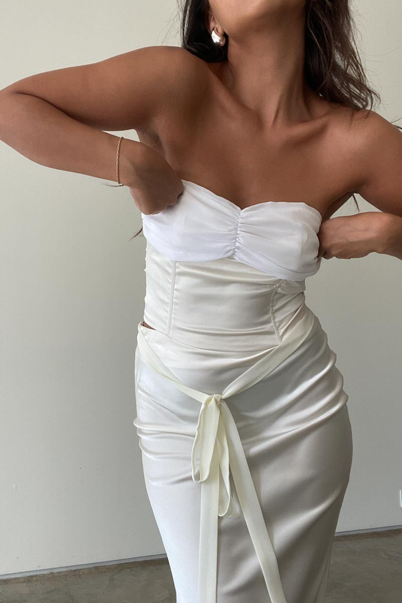 Satin Corset Top With Chiffon Detail