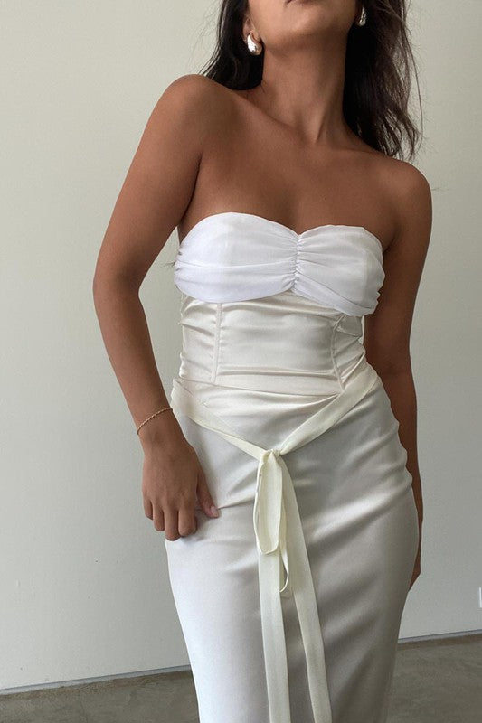 Satin Corset Top With Chiffon Detail