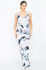 Square Floral Sleeveless Slit Maxi Dress