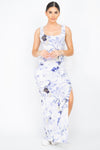Square Floral Sleeveless Slit Maxi Dress