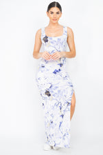 Square Floral Sleeveless Slit Maxi Dress