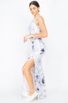 Square Floral Sleeveless Slit Maxi Dress