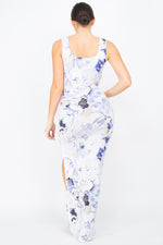 Square Floral Sleeveless Slit Maxi Dress