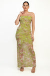 Tube Leaves Patterned Shirring Dress