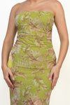 Tube Leaves Patterned Shirring Dress