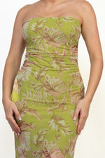 Tube Leaves Patterned Shirring Dress