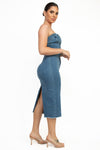 Back Slit Denim Tube Dress
