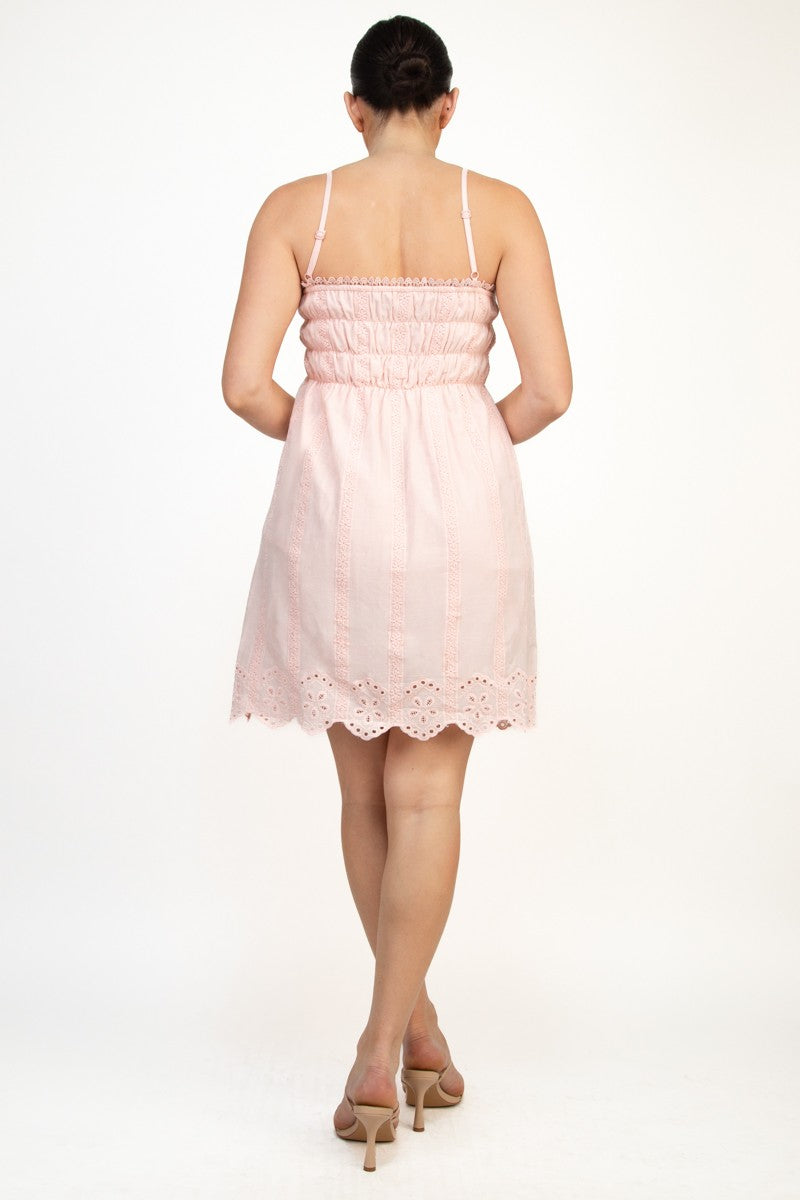 Eyelet Smocked Scallop Hem Dress