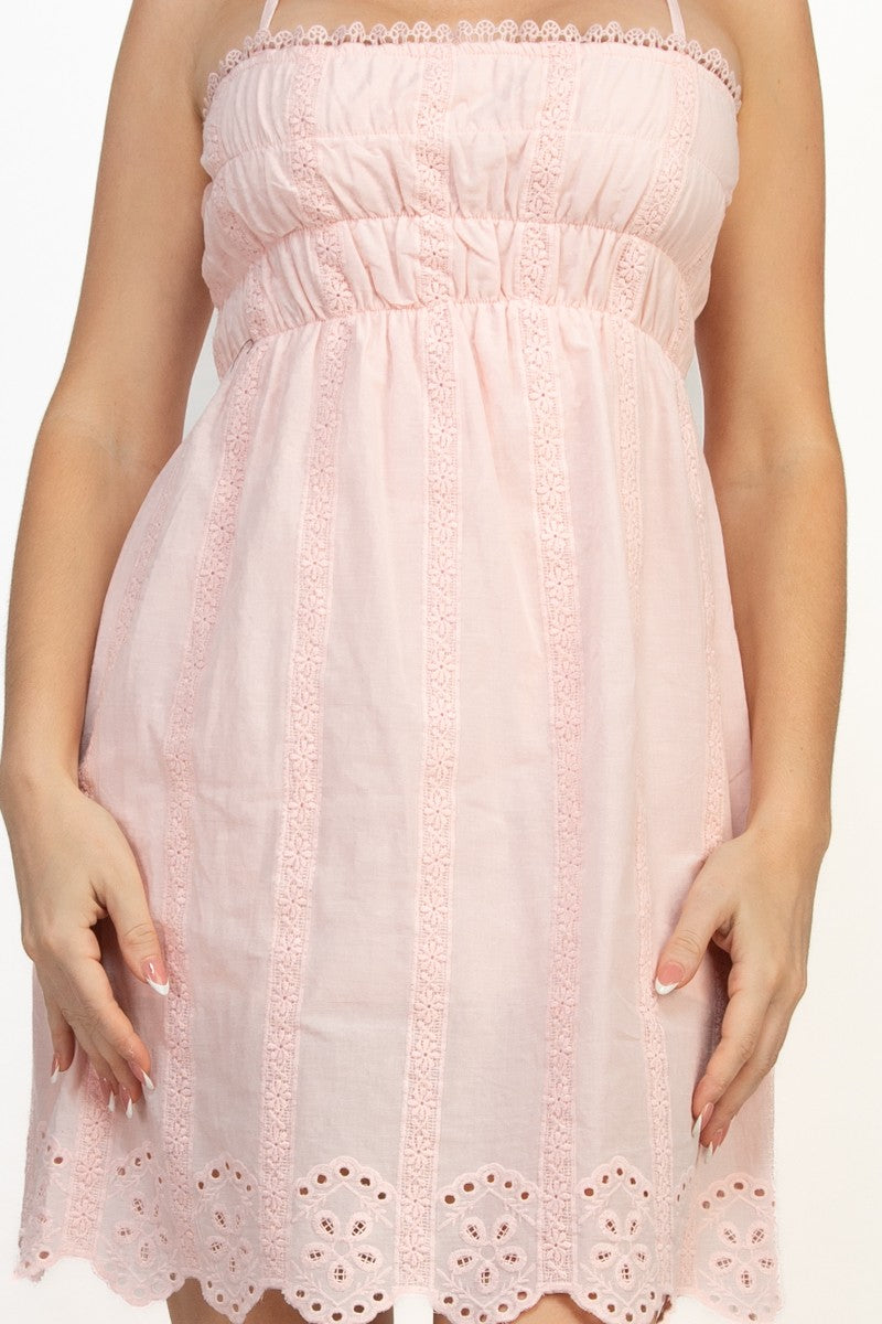 Eyelet Smocked Scallop Hem Dress