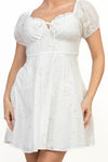 Eyelet Floral Textured Puff Sleeve Mini Dress
