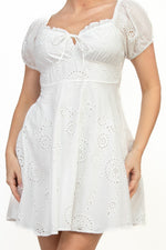Eyelet Floral Textured Puff Sleeve Mini Dress