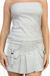 Tube Stripe Pleated Cargo Mini Dress