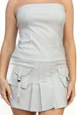 Tube Stripe Pleated Cargo Mini Dress
