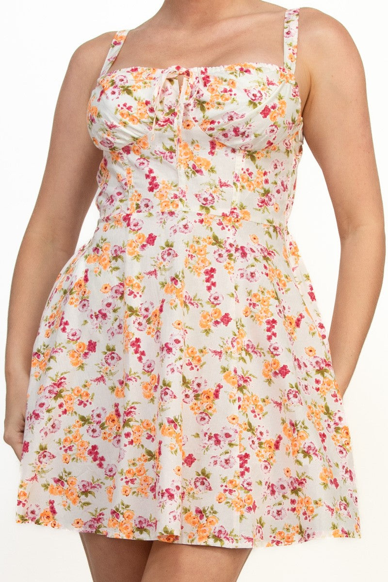 Bouncy Floral Corset Mini Dress