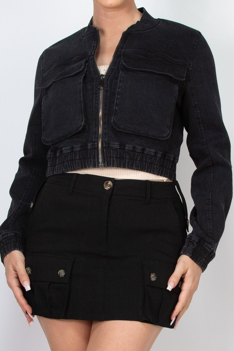 Denim Big Pocket Bomber Jacket