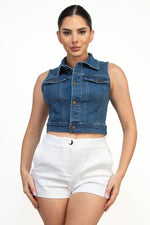 Button Down Crop Denim Vest