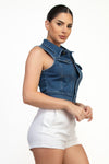 Button Down Crop Denim Vest