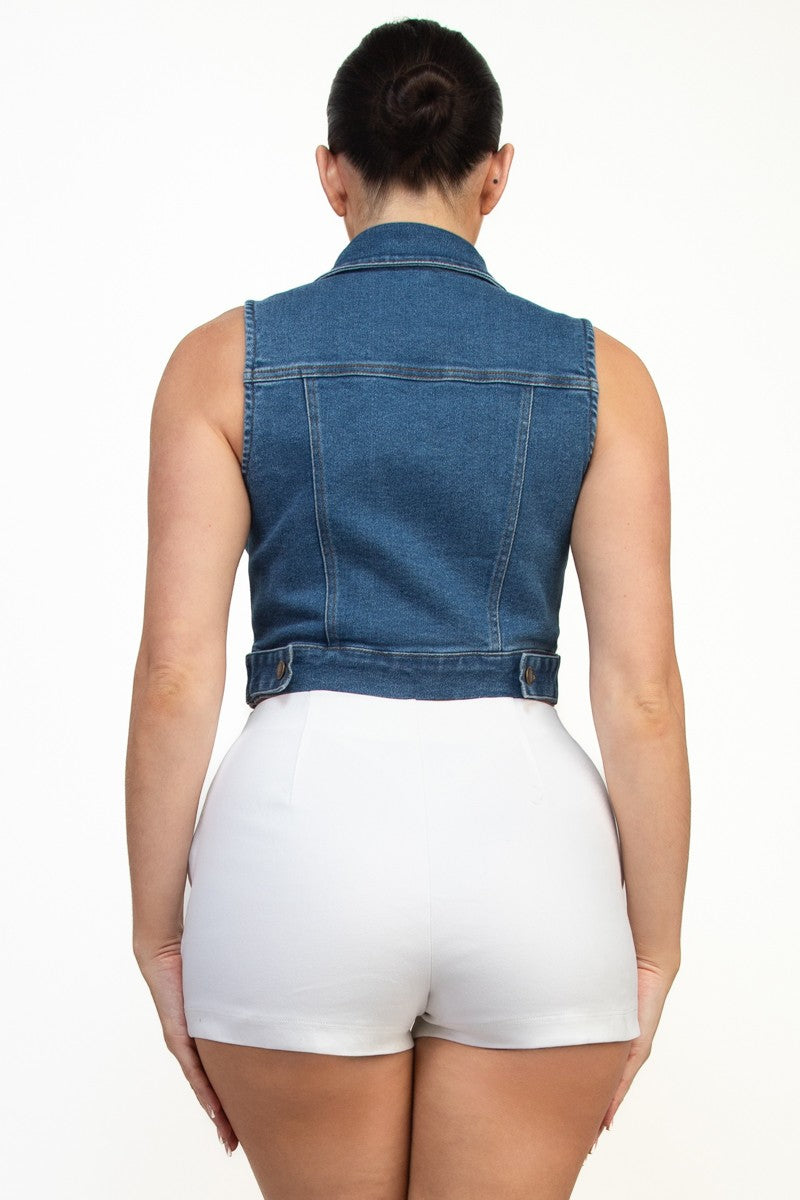 Button Down Crop Denim Vest