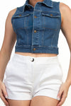 Button Down Crop Denim Vest