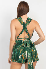 Tropical Self Tie Crisscross Back Romper
