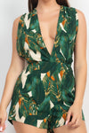 Tropical Self Tie Crisscross Back Romper