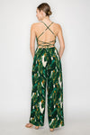 Tropical Crisscross Tie Wide Leg Jumpsuit
